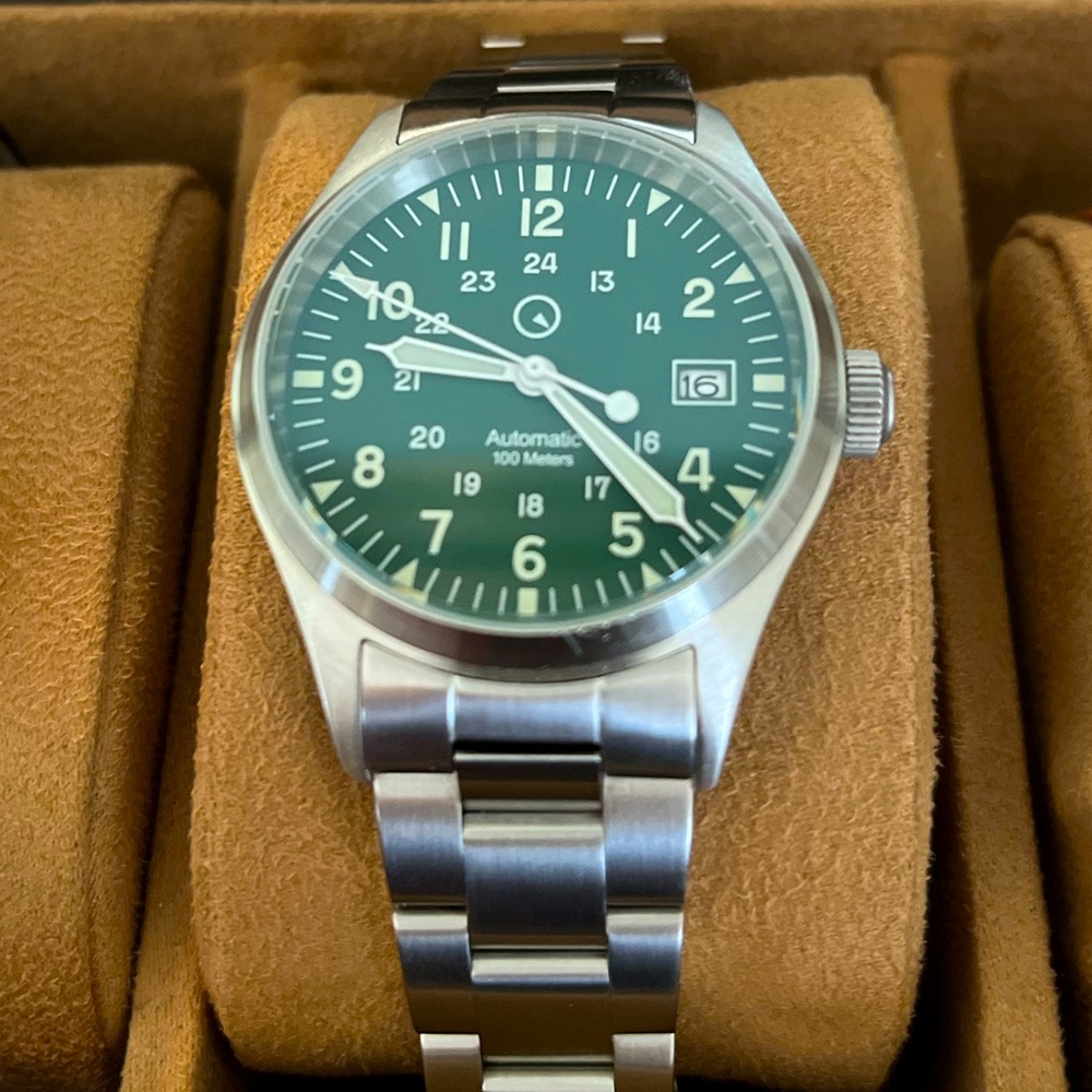 Islander Green Dial Automatic 39mm Field Watch with Steel Bracelet